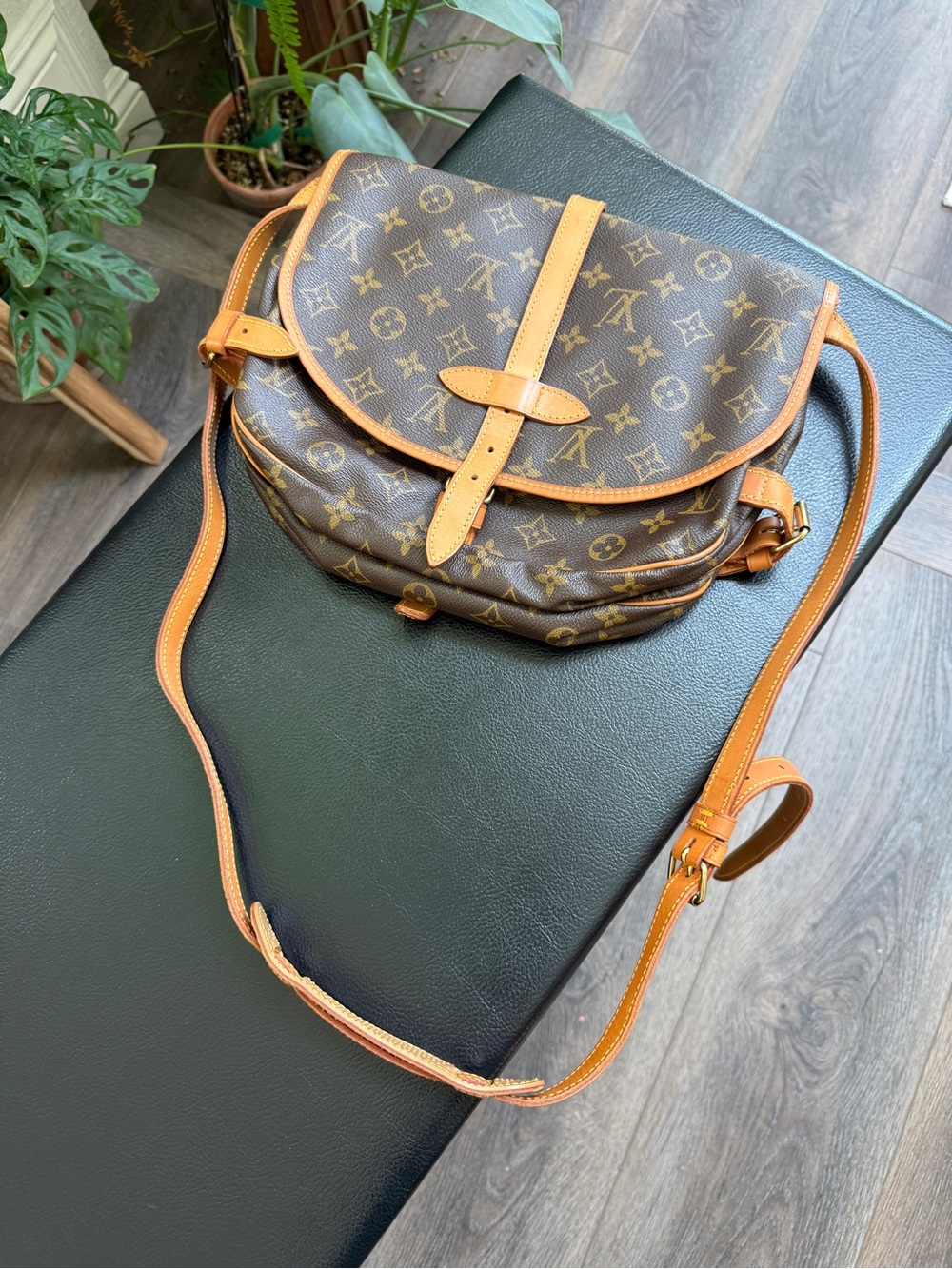Louis Vuitton Monogram Canvas Messenger Bag with Tan Trim